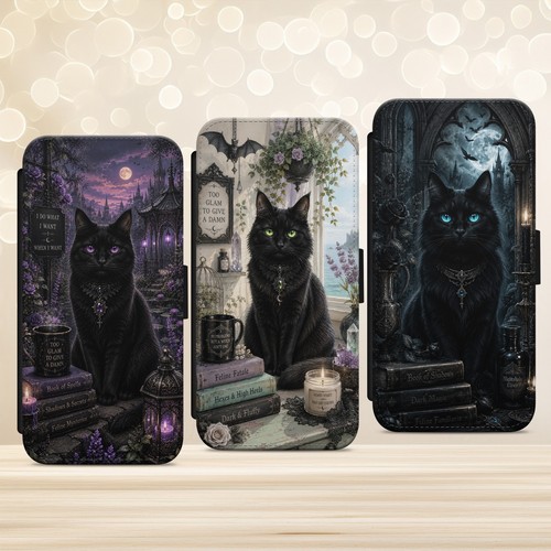 Black cat witch phone - black, case