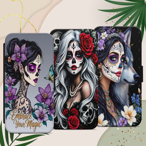 Skull goth girl red floral - goth,